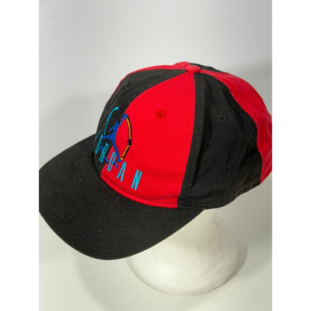 Vintage Nike Air Jordan Snapback Hat Red Black Split Jumpman 90s Cap S3-08-11 - Picture 6 of 8